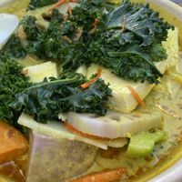 Golden temple soup with noodles   at Chau VeggiExpress - Granville Island Stall in Vancouver