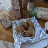 Drinks, spring rolls at Chau VeggiExpress - Granville Island Stall in Vancouver