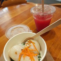 Veggie dumplings... Watermelon juice is not from them because they don't do it fresh. at Chau VeggiExpress - Granville Island Stall in Vancouver