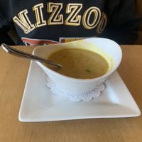 Vegan broccoli and cheddar soup at Leaf Vegetarian Restaurant in Boulder
