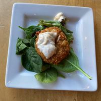 Crab cake at Leaf Vegetarian Restaurant in Boulder