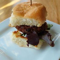 Crab cake slider at Leaf Vegetarian Restaurant in Boulder