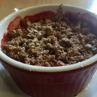 Strawberry rhubarb crisp at Leaf Vegetarian Restaurant in Boulder