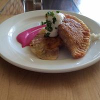 beet pierogis  at Leaf Vegetarian Restaurant in Boulder