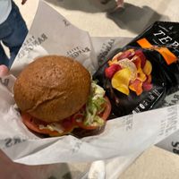 Burger is great!  at Visiting Vegan in Arlington