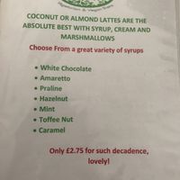 Latte Menu Oct/Nov 2018 at The Green Room in Middlesbrough