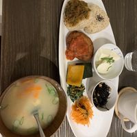 Set meal - miso, salads, 2 rice balls, tofu, vege patty    at Evah Dining Macrobiotic - Hakata Riverain Mall in Fukuoka