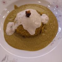 Vegan plate, Dome of millet with erbette, dandelions, cimette di rapa, vegan bechamel sauce & hazelnut at Le Golose Imperfezioni in Como