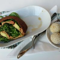 Raw wrap with spicy coconut balls! at Raw n More  in Helsinki