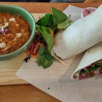 Superfood wrap and Persian lentil soup at Earthlings in Bolton
