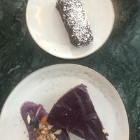 Vegan Bounty bar and blueberry raw cake!! at Hafnia Bar in Copenhagen