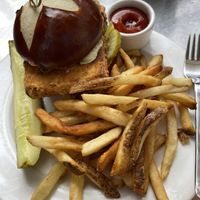 Tofu sandwich with side of fries (brunch menu)  at Guglhupf in Durham