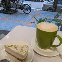 Lemon tart & oat latte at Brother Su Vegan Kitchen in New Taipei City
