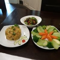 Rice, mixed vegs and mushrooms at Sala Quan in Hanoi