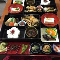 Delicious vegan bento box at Arashiyama-kan in Kyoto