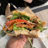 Vegger burger - vegan egg and bacon at Farma Burgerownia Roslinna in Krakow
