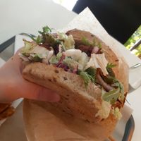 Hand for scale (I am a 6'2 male) at Farma Burgerownia Roslinna in Krakow
