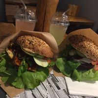 Burgers and lemonade at Farma Burgerownia Roslinna in Krakow