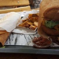 Gyros wrap, wedges and Italianer at Farma Burgerownia Roslinna in Krakow