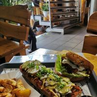 Gyros zapiekanka and gyros burger at Farma Burgerownia Roslinna in Krakow