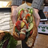 Vegan hot dog at Farma Burgerownia Roslinna in Krakow