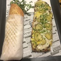 Vega gyros wrap and zapiekanka Vega gyros at Farma Burgerownia Roslinna in Krakow