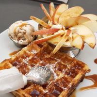 Walnut apple caramel waffle at Cafe Flora in Bad Harzburg