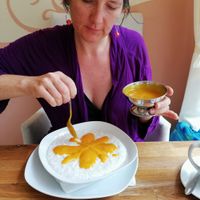 Veganer Milchreis mit Mangomus at Cafe Flora in Bad Harzburg