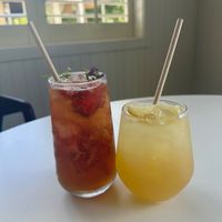 Strawberry balsamic soda and lemonadee  at Greenhouse Canteen & Bar in Tallebudgera-vallley