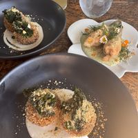 Arancini, and friend plate is zucchini flower- all delicious   at Greenhouse Canteen & Bar in Tallebudgera-vallley