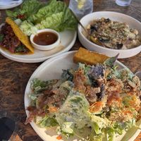 My kale caesar salad, friends dishes- Vietnamese pancake and gnocchi. Bliss!    at Greenhouse Canteen & Bar in Tallebudgera-vallley
