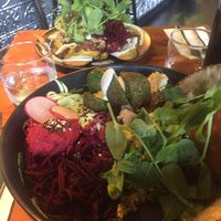 Nachos in the back and plant bowl in the front at Greenhouse Canteen & Bar in Tallebudgera-vallley