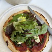 Chickpea flatbreadd  at Greenhouse Canteen & Bar in Tallebudgera-vallley