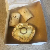 Takeaway Vegan Sausage Rolls and Vegan Roast Vegie pie at The Aspy Cafe in Lancefield