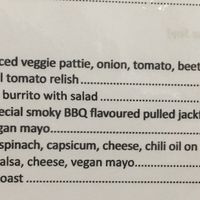 Vegan menu at The Aspy Cafe in Lancefield