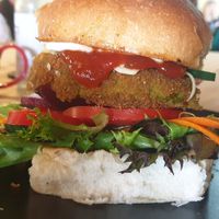 Vegan burger at The Aspy Cafe in Lancefield