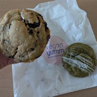 PB choc chip and matcha white choc cookies 😋 at Veganyumm Bakehouse in Brisbane