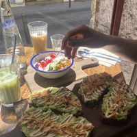 Avocado Toast and vegan granola  at Pum Pum Cafe in Madrid