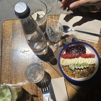 Avocado Toast and vegan granola  at Pum Pum Cafe in Madrid