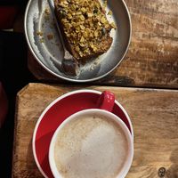 Banana bread and chai latte  at Pum Pum Cafe in Madrid