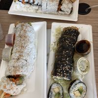 two veggie rolls differing only in sauce and a fried tofu and avocado roll  at Dharma Sushi & Thai in Boise