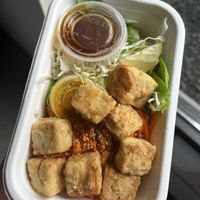 Vegan Thai orange tofu bowl (take-out)  at Dharma Sushi & Thai in Boise