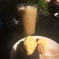 Vegan brownie and frappacino  at Cafe Vida in La Paz