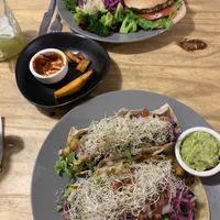 Burrito and burger.  at Cafe Vida in La Paz