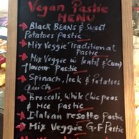 Vegan pastie and quiche menu at CassellBella's Bakery Cafe in Northcote