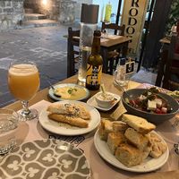 Vegan greek salad and other portions from the tasting menu  at ONO in Rhodes