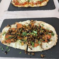 Italian pinsa (both vegan)  at ONO in Rhodes