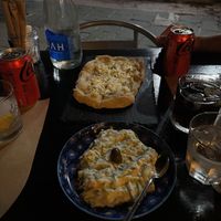 vegan tzatziki and vegan feta/garlic flatbread   at ONO in Rhodes