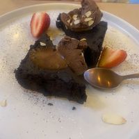 Chocolate brownie with chocolate sorbet  at ONO in Rhodes