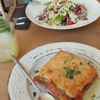 Vegan Moussaka, Wow Salad, Pita with feta at ONO in Rhodes